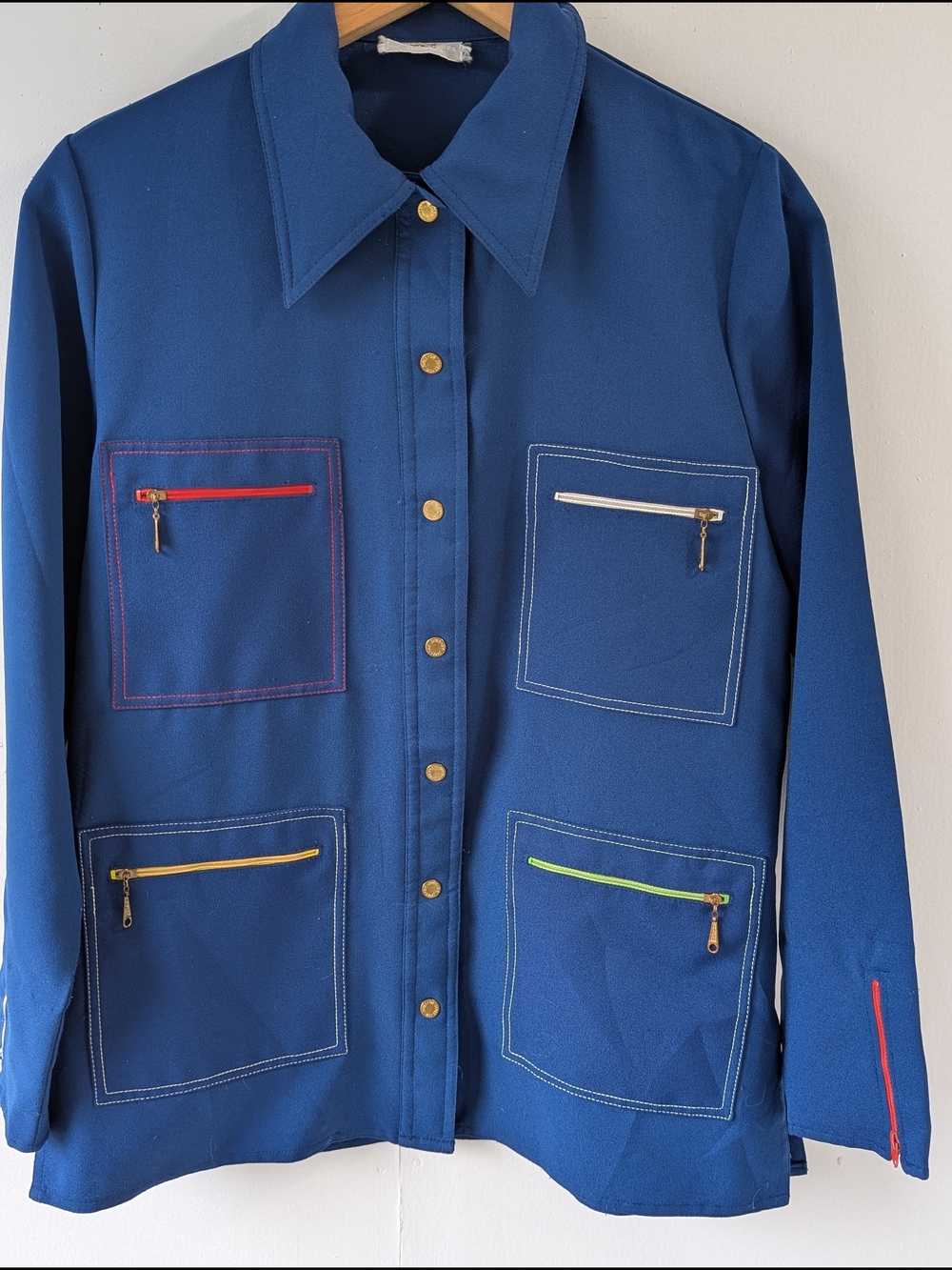 Vintage King James Utility Pocket Shirt Button Up Blue with Contrast Zip Accents - Picture 3 of 14